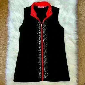 Quacker Factory Knit Multi Crystal Accent Vest Black & Red XXS